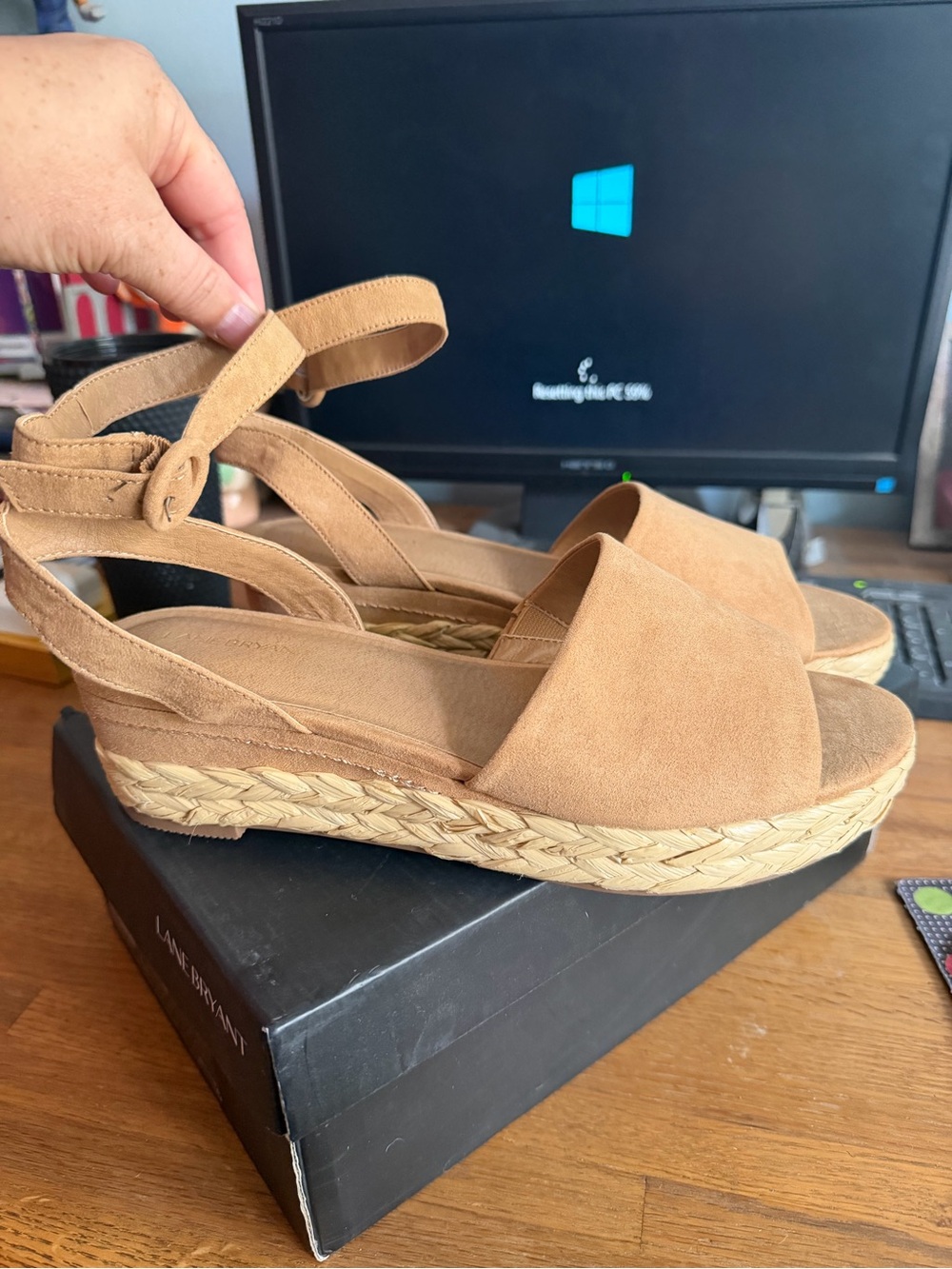 Lane Bryant Tan Suede Espadrille Wedge Sandals